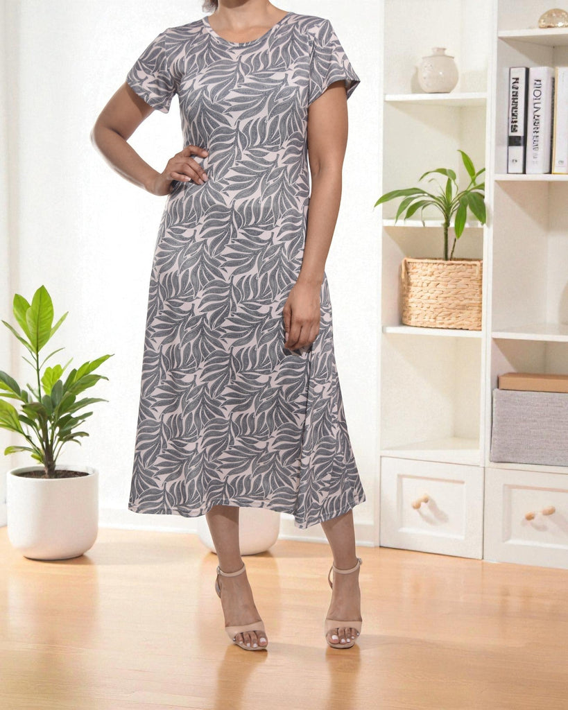Ladies Leaf Printed Midi Dress - StylePhase SA