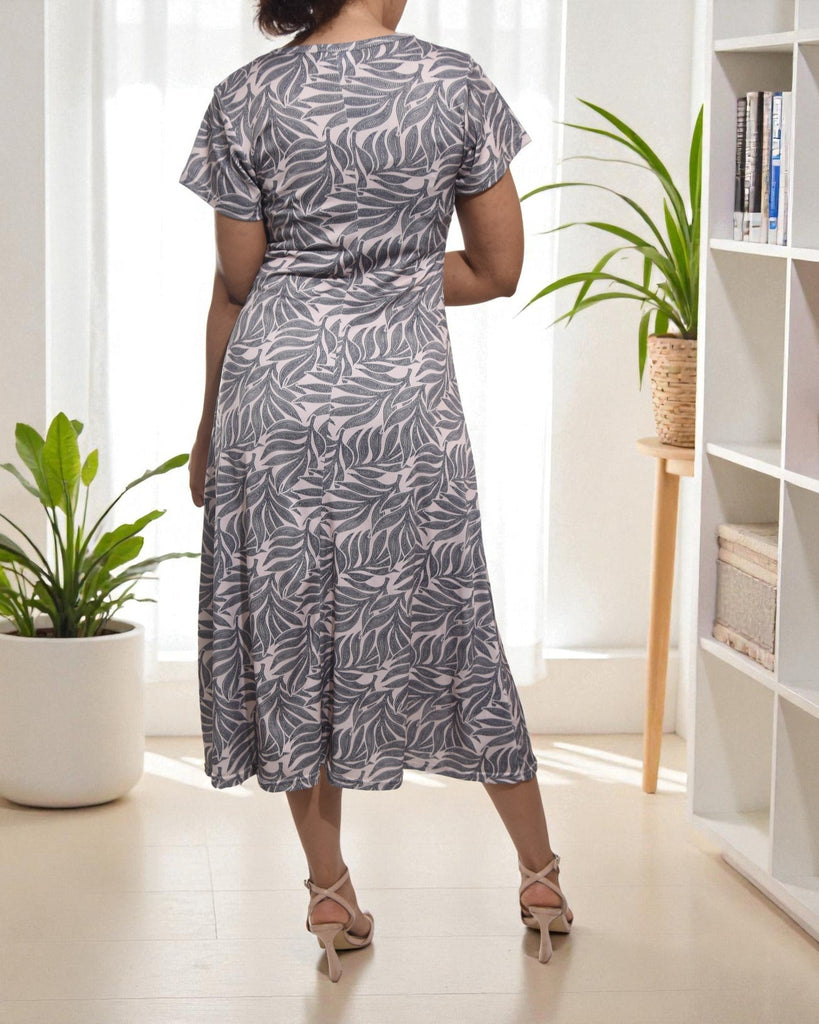 Ladies Leaf Printed Midi Dress - StylePhase SA