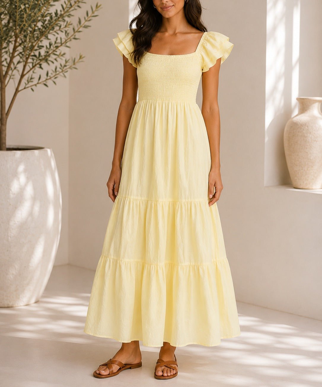Ladies Lemon Ruche Tiered Dress - StylePhase SA