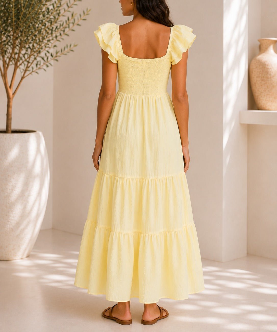 Ladies Lemon Ruche Tiered Dress - StylePhase SA