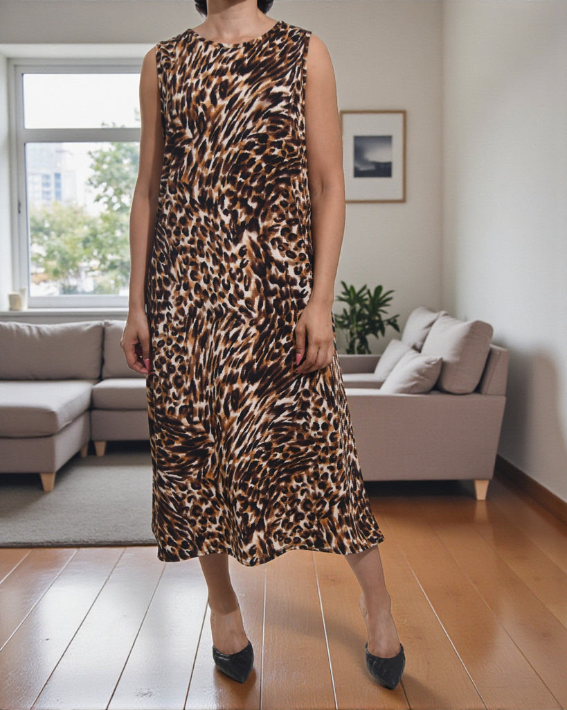 Ladies Leopard Print Crinkle Sleeveless Dress - StylePhase SA