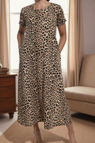 Ladies Leopard Print Short Sleeve Maxi Dress - StylePhase SA