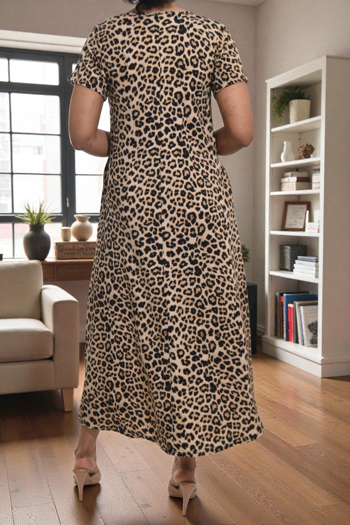 Ladies Leopard Print Short Sleeve Maxi Dress - StylePhase SA