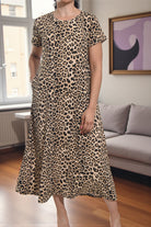 Ladies Leopard Print Short Sleeve Maxi Dress - StylePhase SA