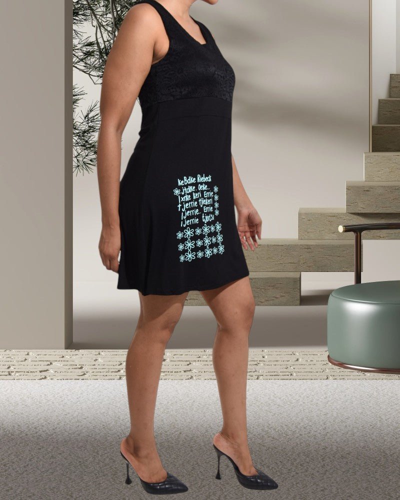 Ladies Letter Graphic Black Mini Dress - StylePhase SA