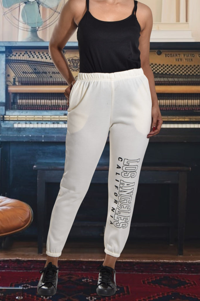 Ladies Letter Graphic Cream Track Pants - StylePhase SA