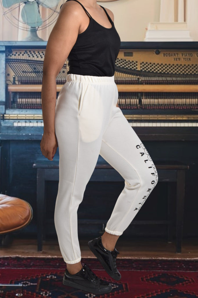 Ladies Letter Graphic Cream Track Pants - StylePhase SA