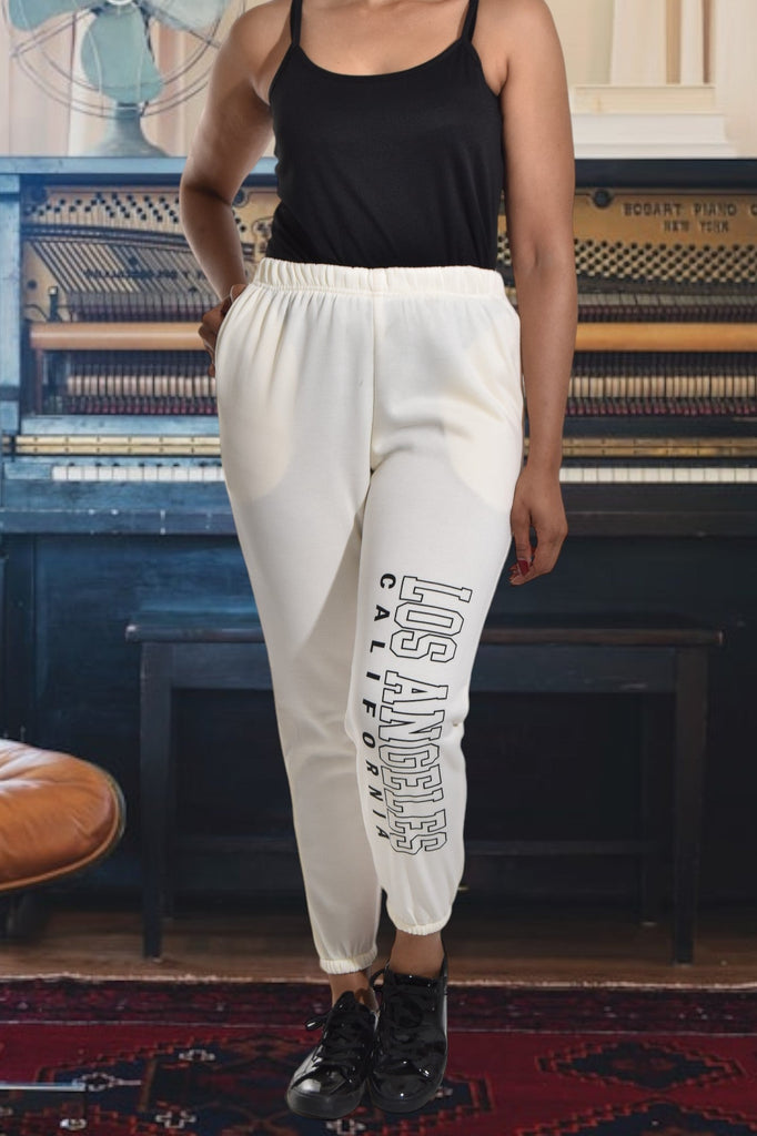 Ladies Letter Graphic Cream Track Pants - StylePhase SA