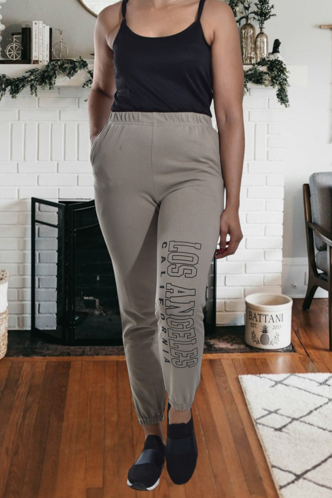 Ladies Letter Graphic Khaki Track Pants - StylePhase SA