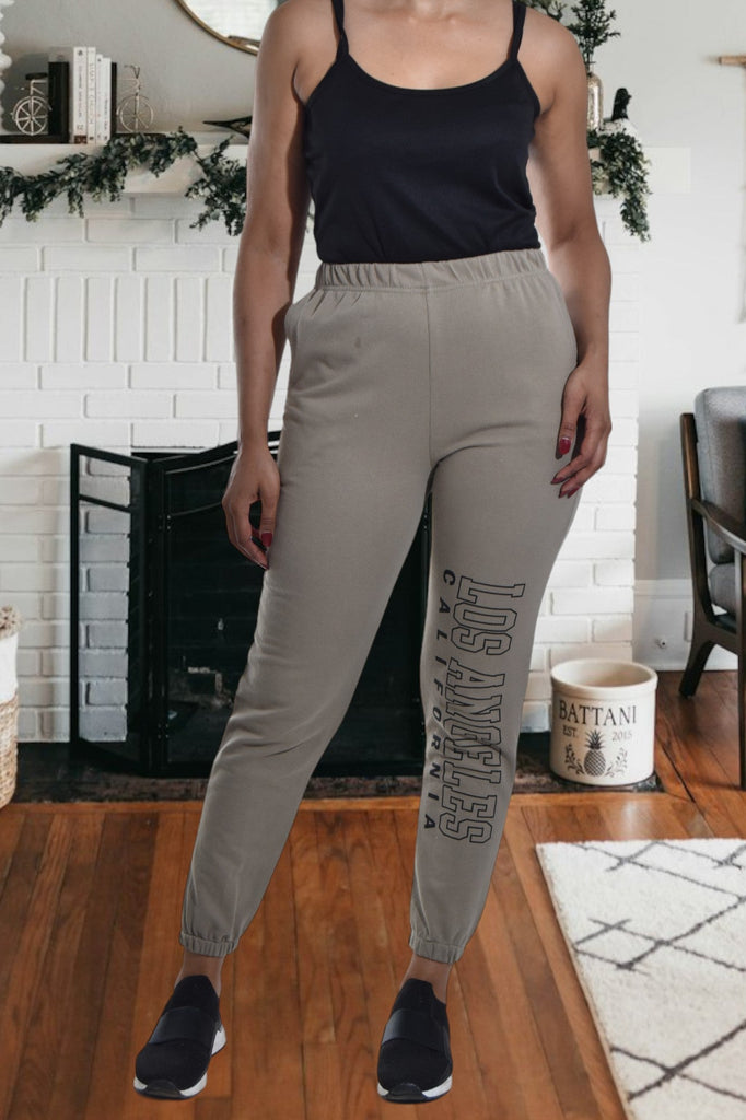 Ladies Letter Graphic Khaki Track Pants - StylePhase SA