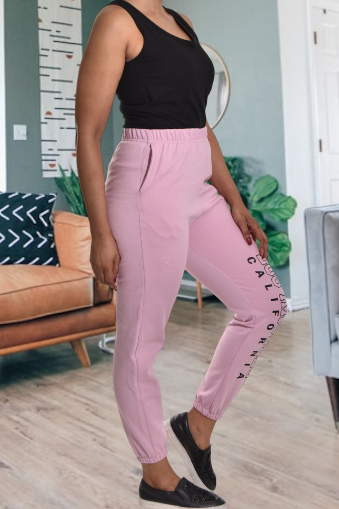 Ladies Letter Graphic Light Mauve Track Pants - StylePhase SA