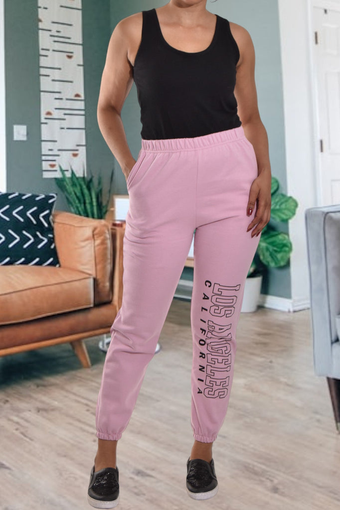 Ladies Letter Graphic Light Mauve Track Pants - StylePhase SA