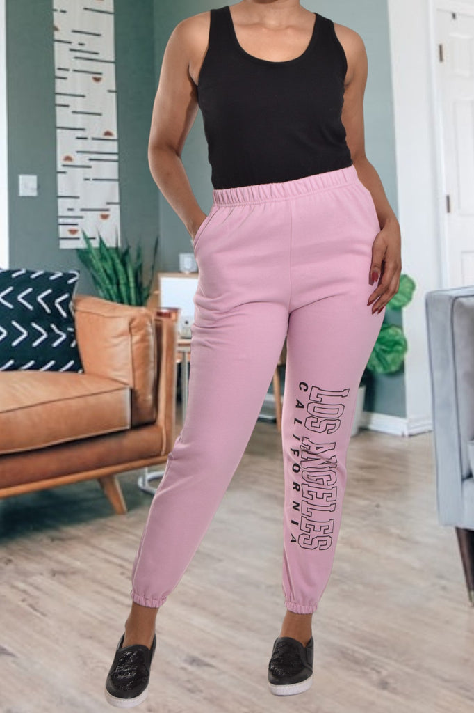 Ladies Letter Graphic Light Mauve Track Pants - StylePhase SA