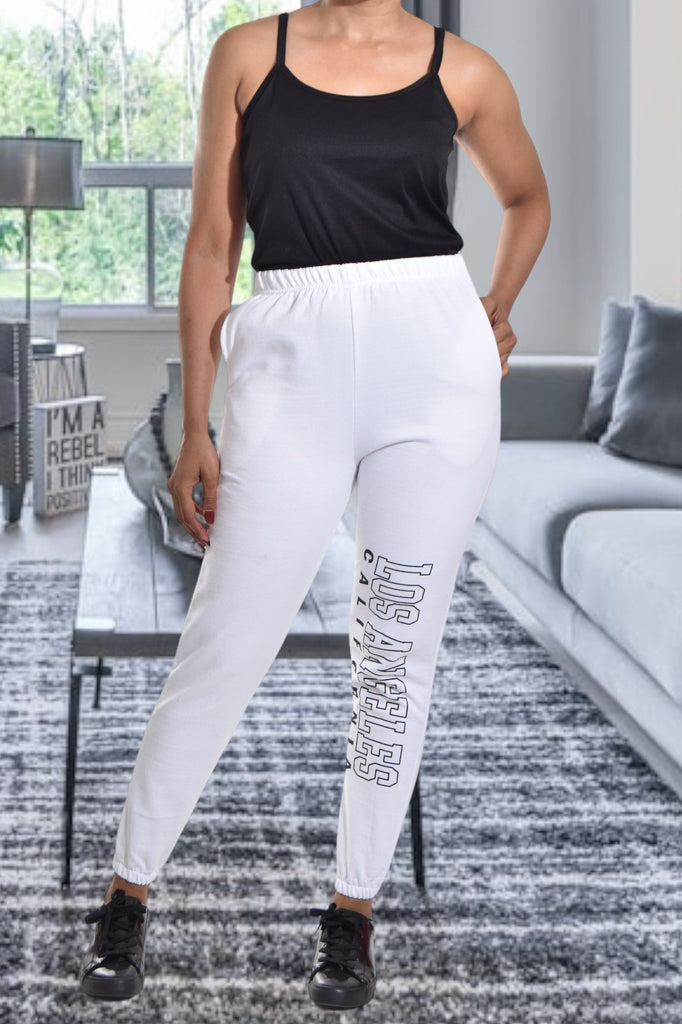 Ladies Letter Graphic Off White Track Pants - StylePhase SA