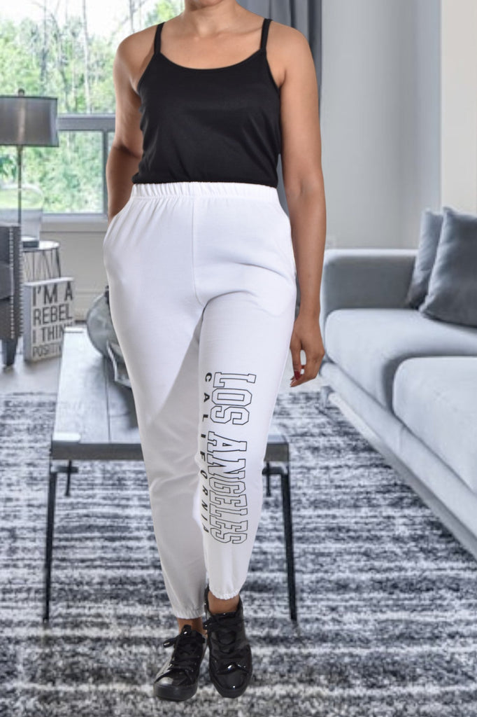 Ladies Letter Graphic Off White Track Pants - StylePhase SA