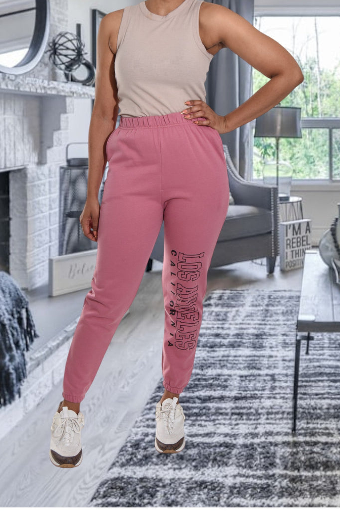 Ladies Letter Graphic Pink Track Pants - StylePhase SA