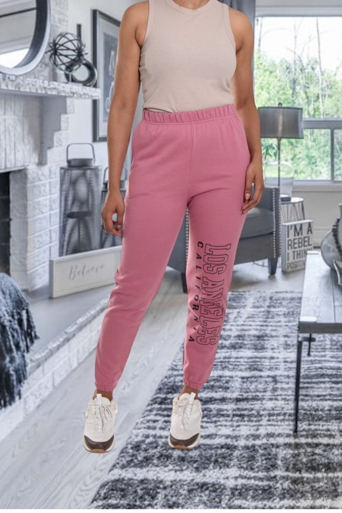 Ladies Letter Graphic Pink Track Pants - StylePhase SA