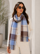 Ladies Light Blue And Brown Check Scarf - StylePhase SA