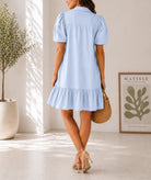 Ladies Light Blue Denim Bubble Sleeve Ruffle Hem Dress - StylePhase SA
