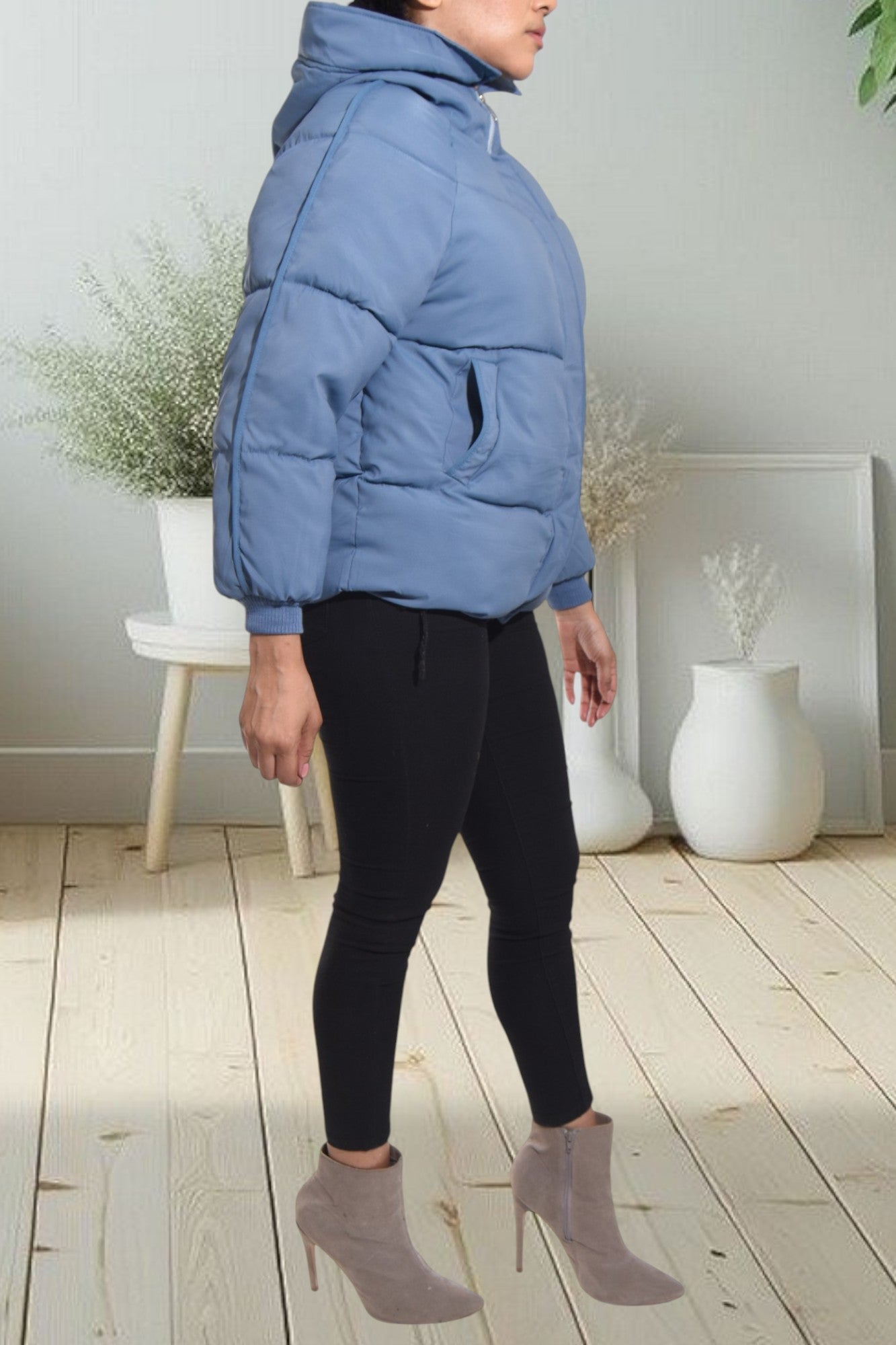 Ladies Light Blue Hooded Puffer Jacket - StylePhase SA
