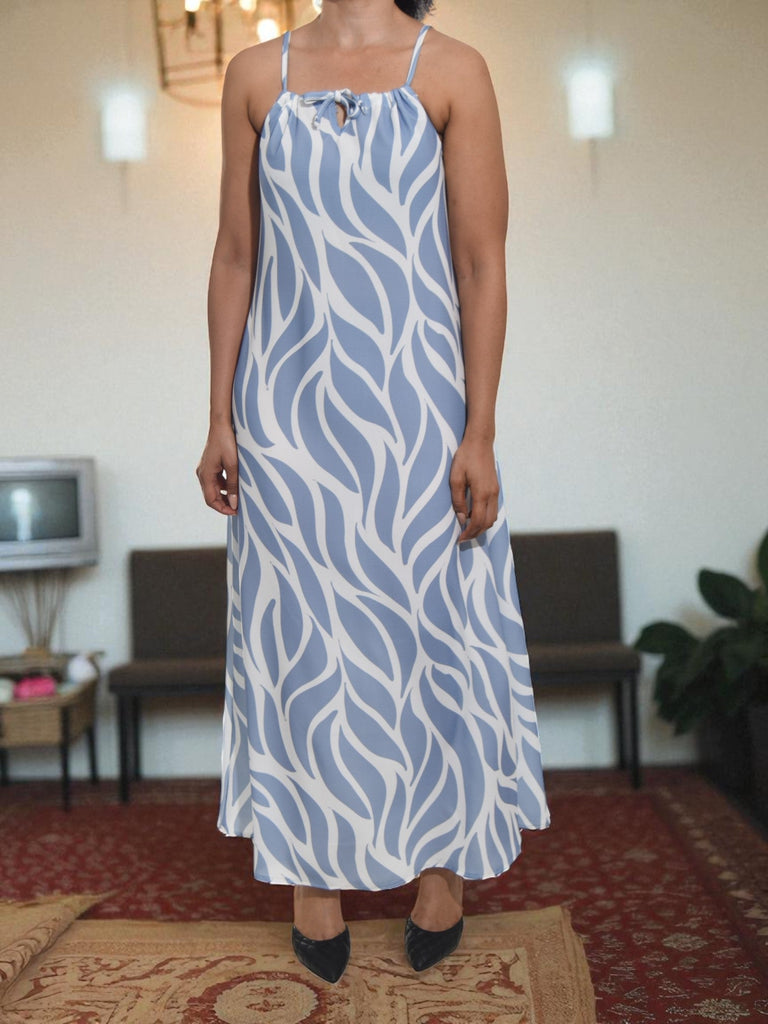 Ladies Light Blue Leaf Printed Maxi Dress - StylePhase SA