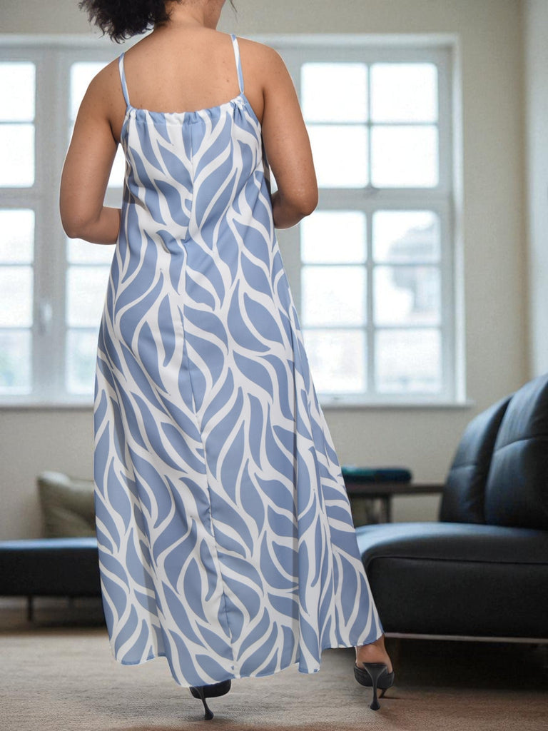 Ladies Light Blue Leaf Printed Maxi Dress - StylePhase SA