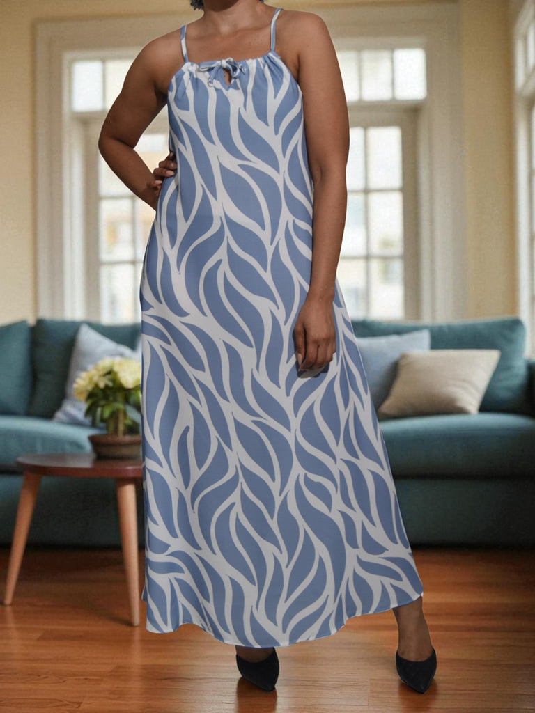 Ladies Light Blue Leaf Printed Maxi Dress - StylePhase SA