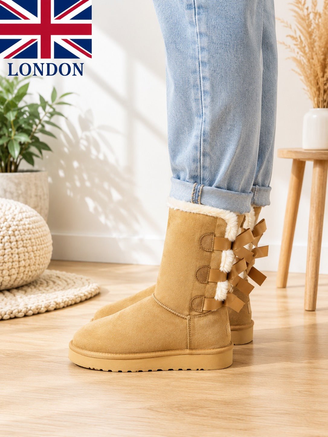 Ladies Light Brown Bow Boots - StylePhase SA