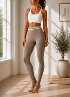 Ladies Light Brown High Rise-Foot Strap Leggings - StylePhase SA