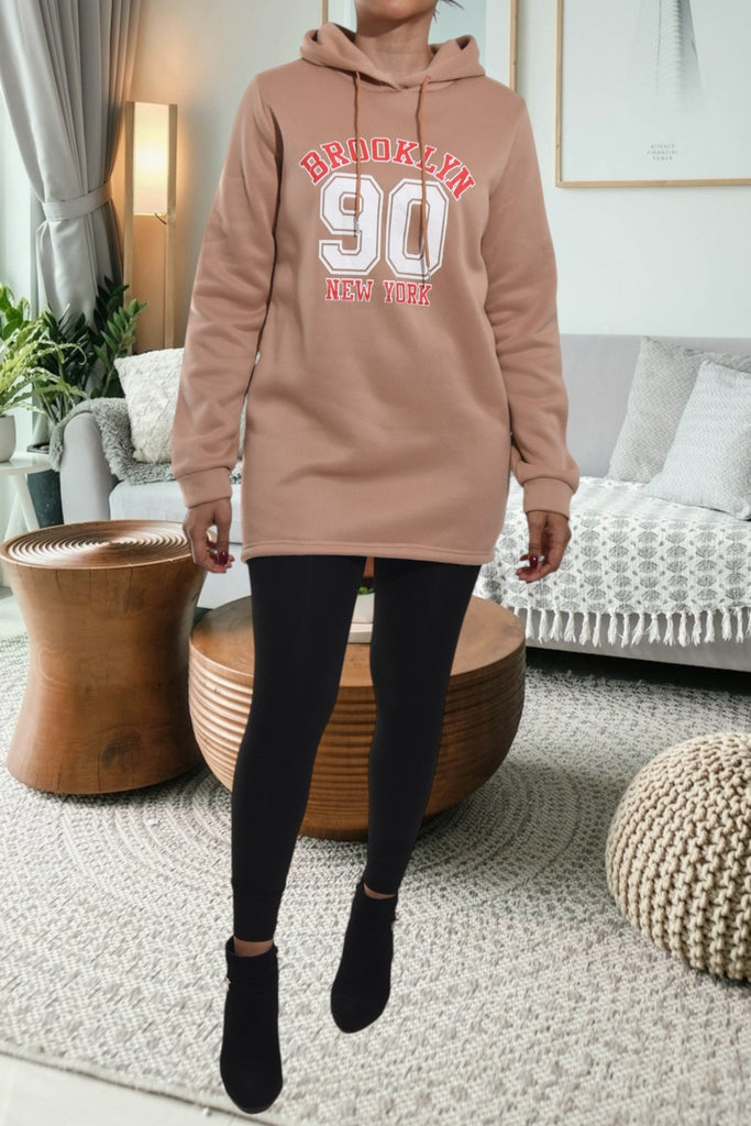Ladies Light Brown Printed Hoody Dress - StylePhase SA