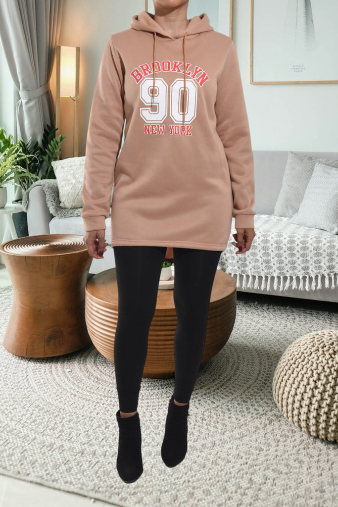 Ladies Light Brown Printed Hoody Dress - StylePhase SA