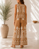 Ladies Light Brown Tropical Print Wide Leg Two Piece - StylePhase SA