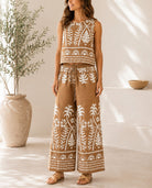 Ladies Light Brown Tropical Print Wide Leg Two Piece - StylePhase SA