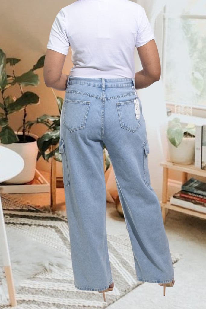 Ladies Light Denim Front Pocket Cargo Jeans - StylePhase SA