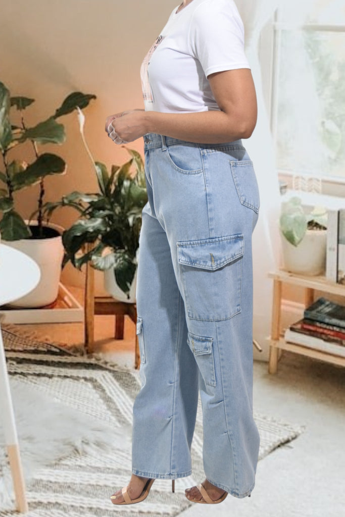 Ladies Light Denim Front Pocket Cargo Jeans - StylePhase SA