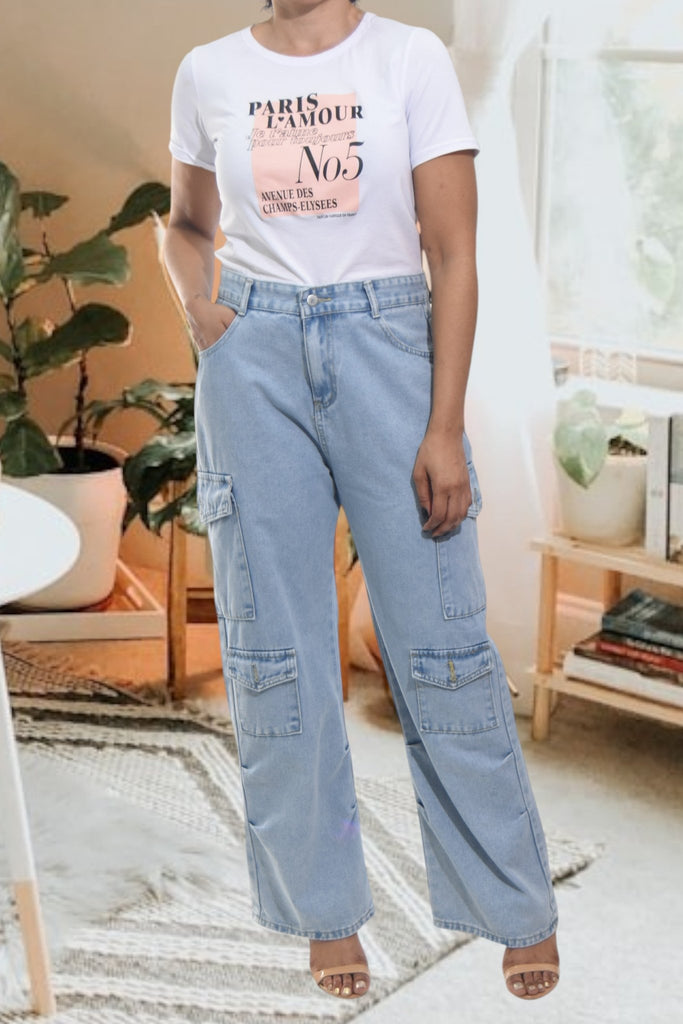 Ladies Light Denim Front Pocket Cargo Jeans - StylePhase SA