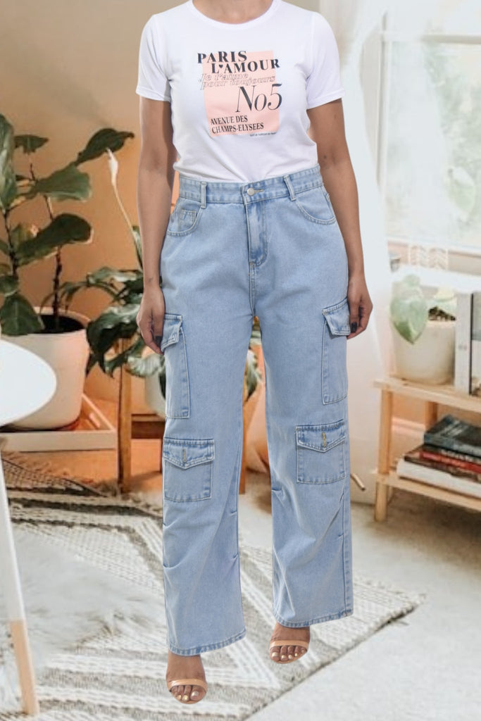 Ladies Light Denim Front Pocket Cargo Jeans - StylePhase SA