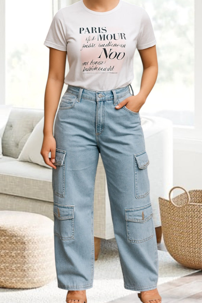 Ladies Light Denim Front Pocket Cargo Jeans - StylePhase SA