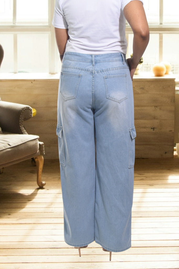 Ladies Light Denim High Waist Cargo Jeans - StylePhase SA