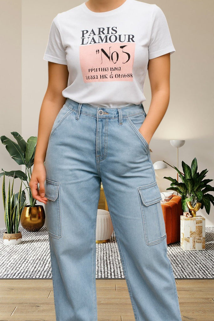 Ladies Light Denim High Waist Cargo Jeans - StylePhase SA
