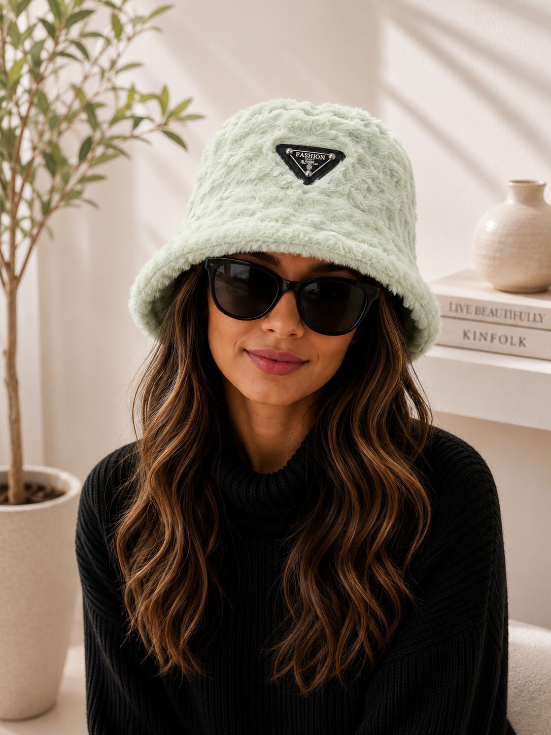 Ladies Light Green Faux Fur Bucket Hat - StylePhase SA