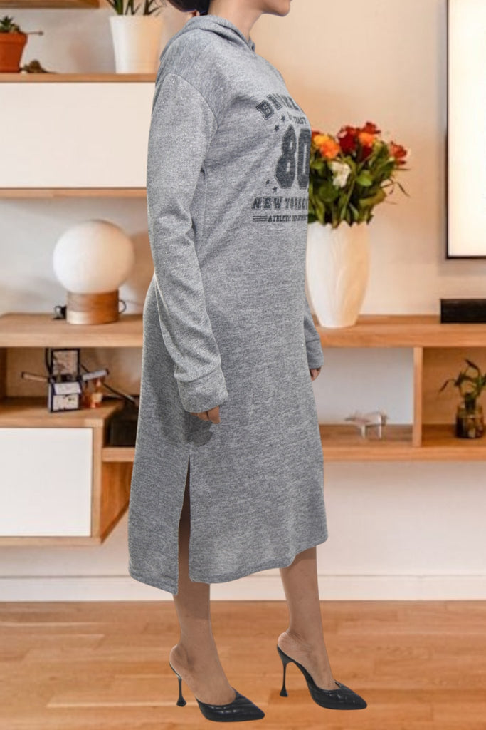 Ladies Light Grey Hoody Fleece Dress - Brooklyn - StylePhase SA