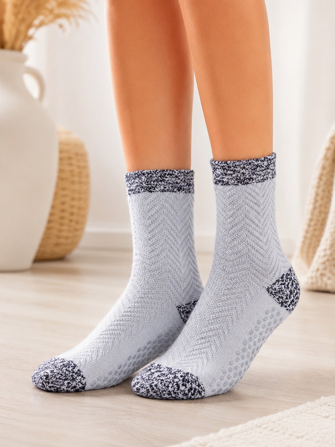 Ladies Light Grey Knit Thermal Slipper Socks - StylePhase SA
