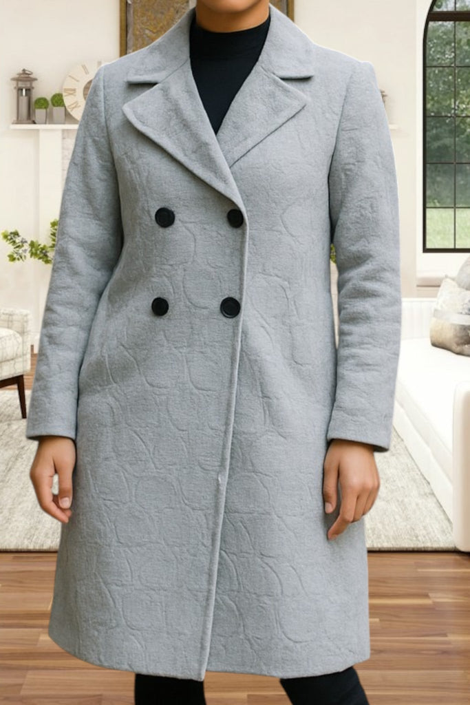 Ladies Light Grey Pattern Double Breast Coat - StylePhase SA