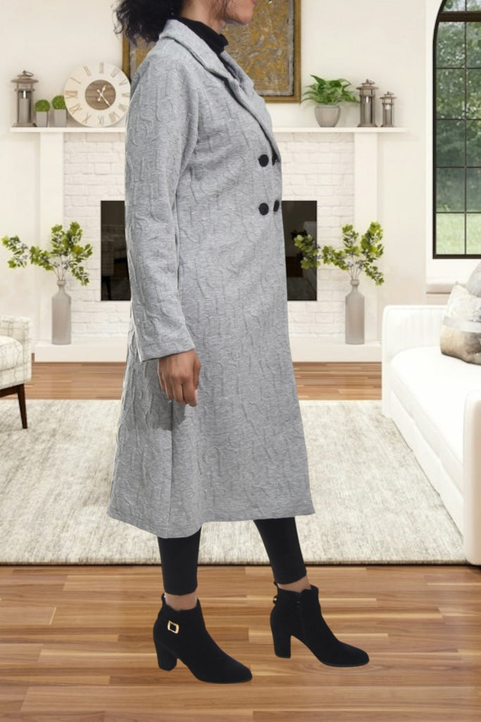 Ladies Light Grey Pattern Double Breast Coat - StylePhase SA