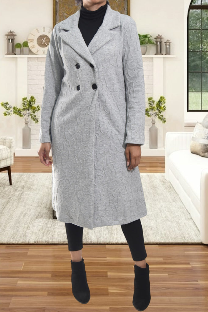 Ladies Light Grey Pattern Double Breast Coat - StylePhase SA