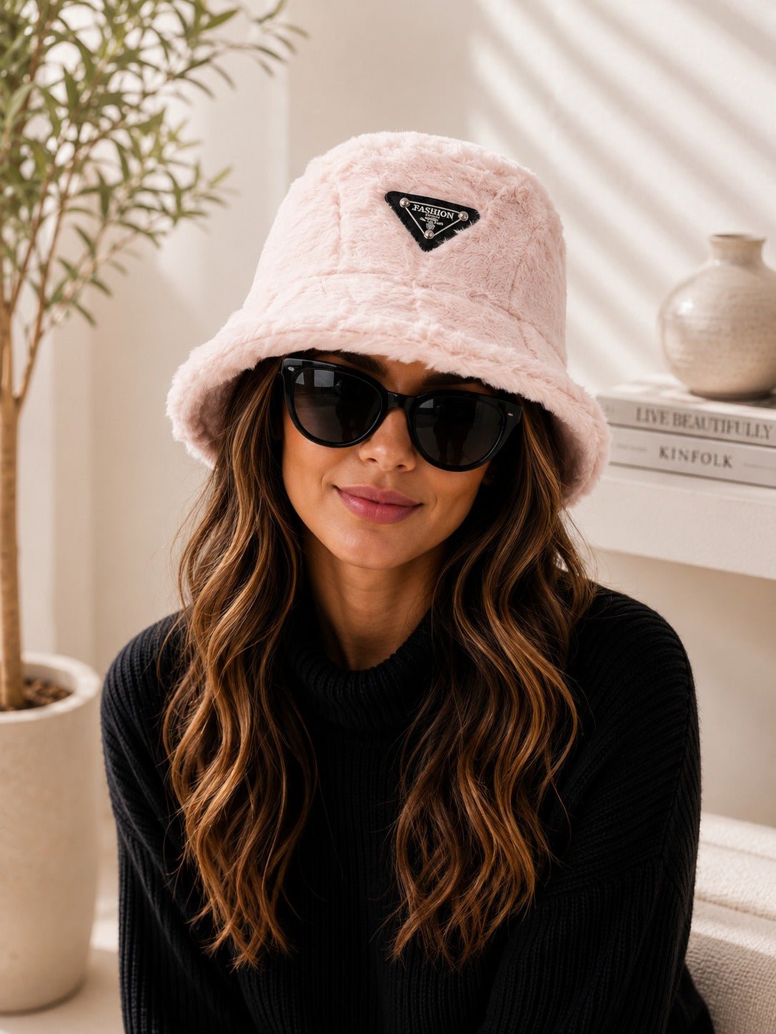 Ladies Light Pink Faux Fur Bucket Hat - StylePhase SA