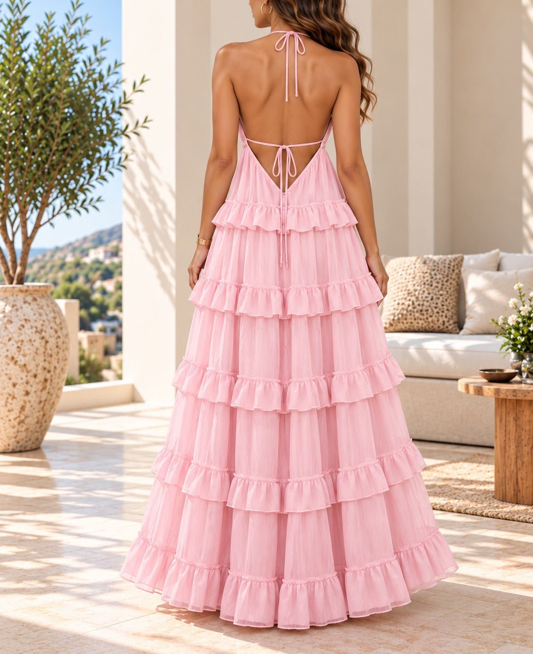 Ladies Light Pink Layered Maxi Dress - StylePhase SA