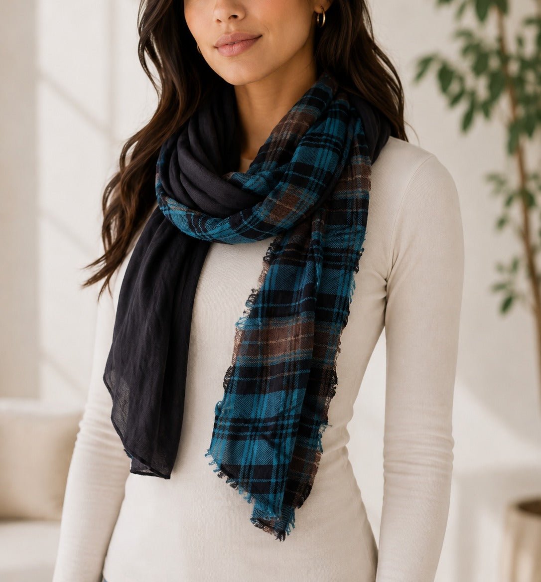 Ladies Lightweight Blue Plaid Pattern Scarf - StylePhase SA