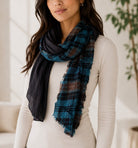 Ladies Lightweight Blue Plaid Pattern Scarf - StylePhase SA
